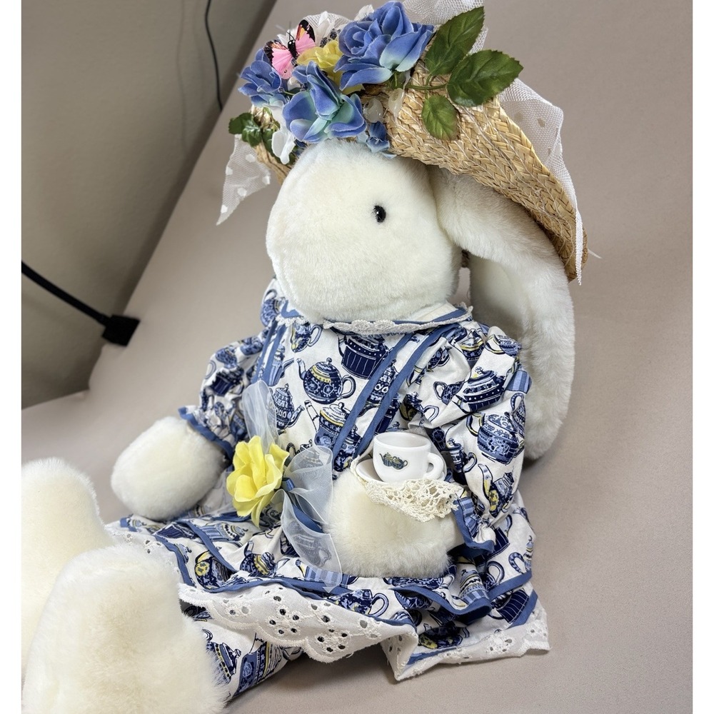 Vintage Bitsy Bunnies & Bows Brass Key Tea Party Bunny Plush 22" Easter Flaws